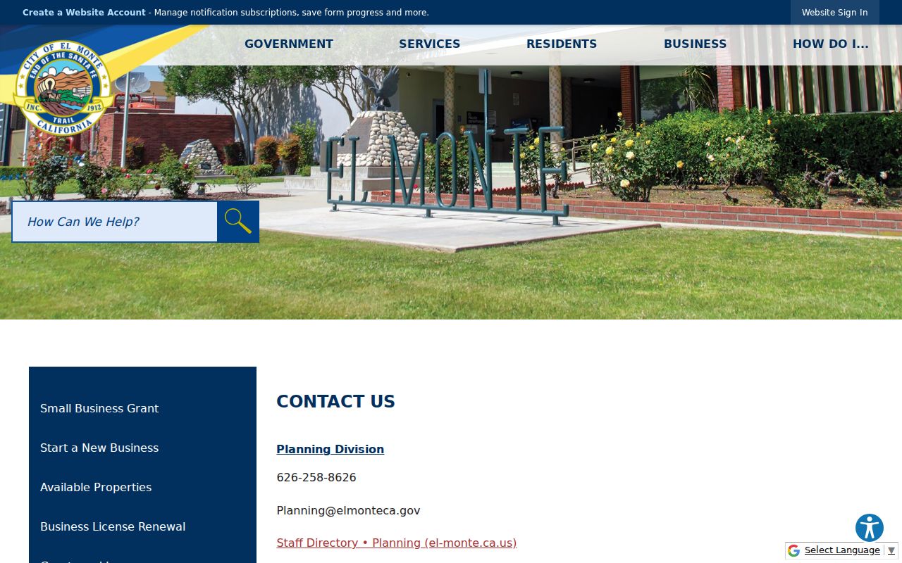 El Monte street directory planning and code contact route