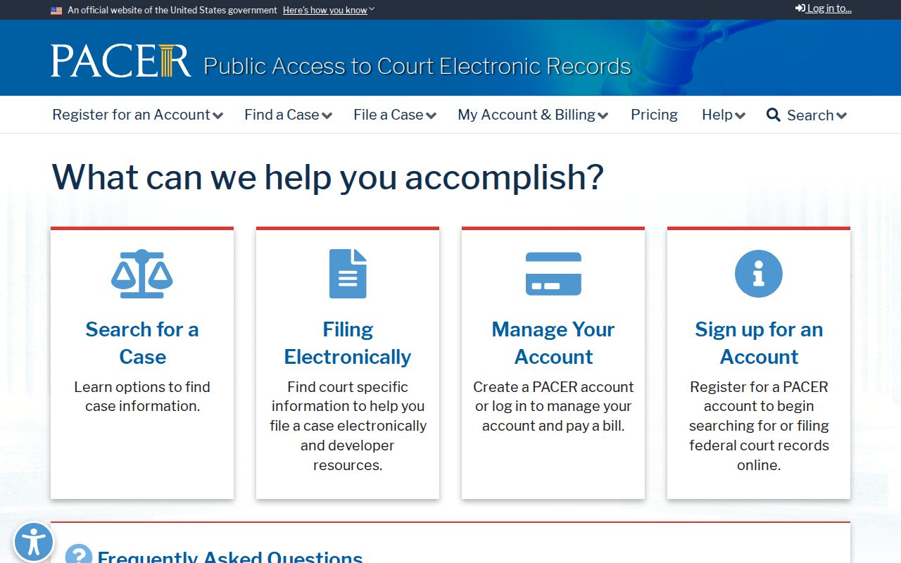 El Monte resident lookup view of the PACER federal case search