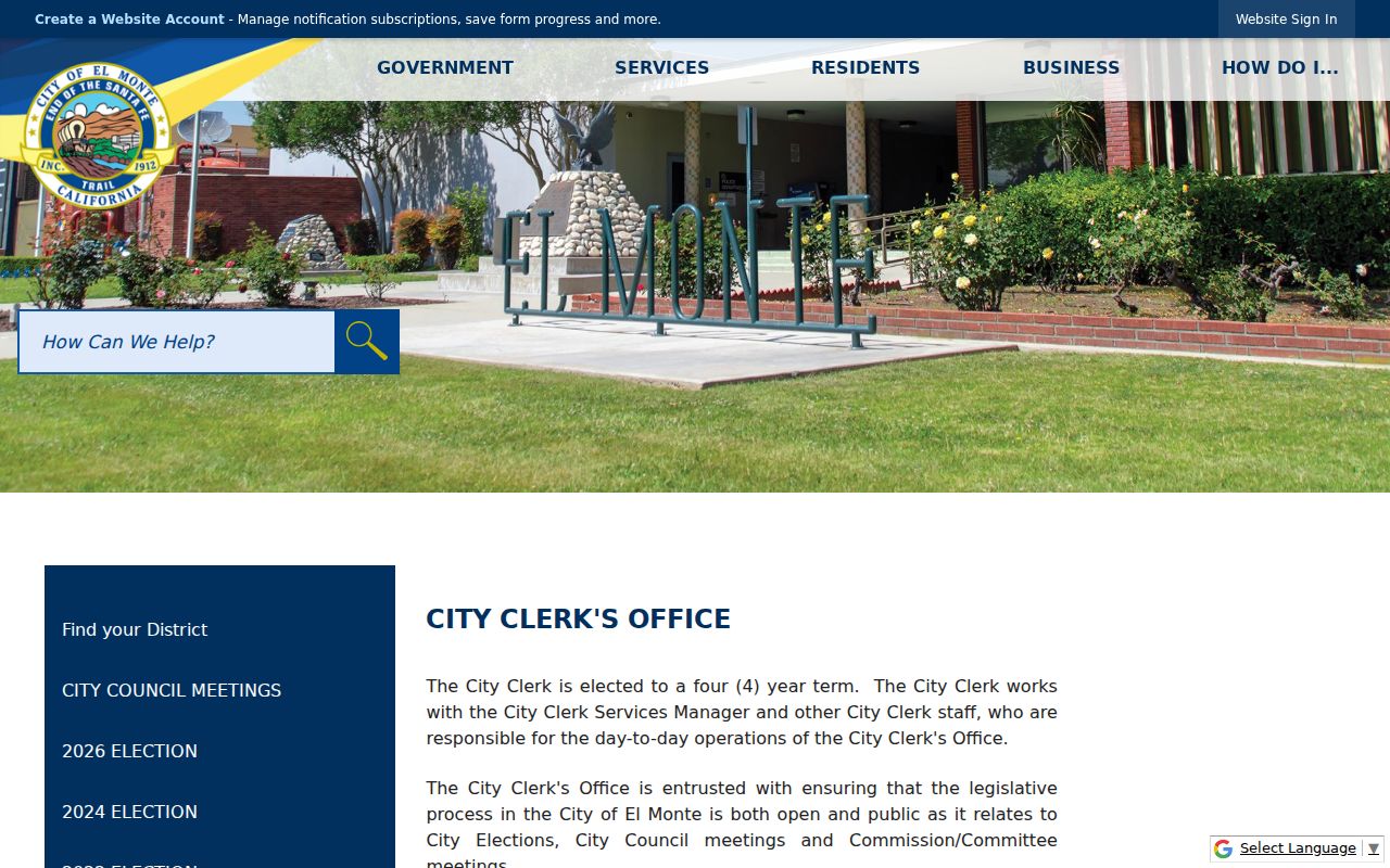 El Monte street directory City Clerk records office