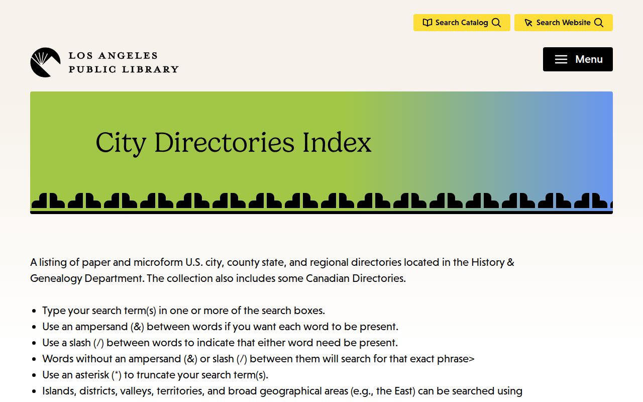 El Monte city directory LAPL catalog search fields