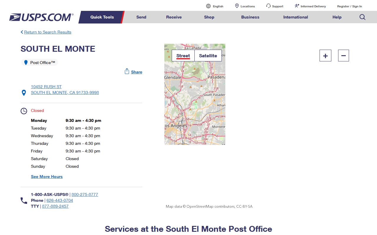 El Monte ZIP code directory USPS facility lookup for delivery verification