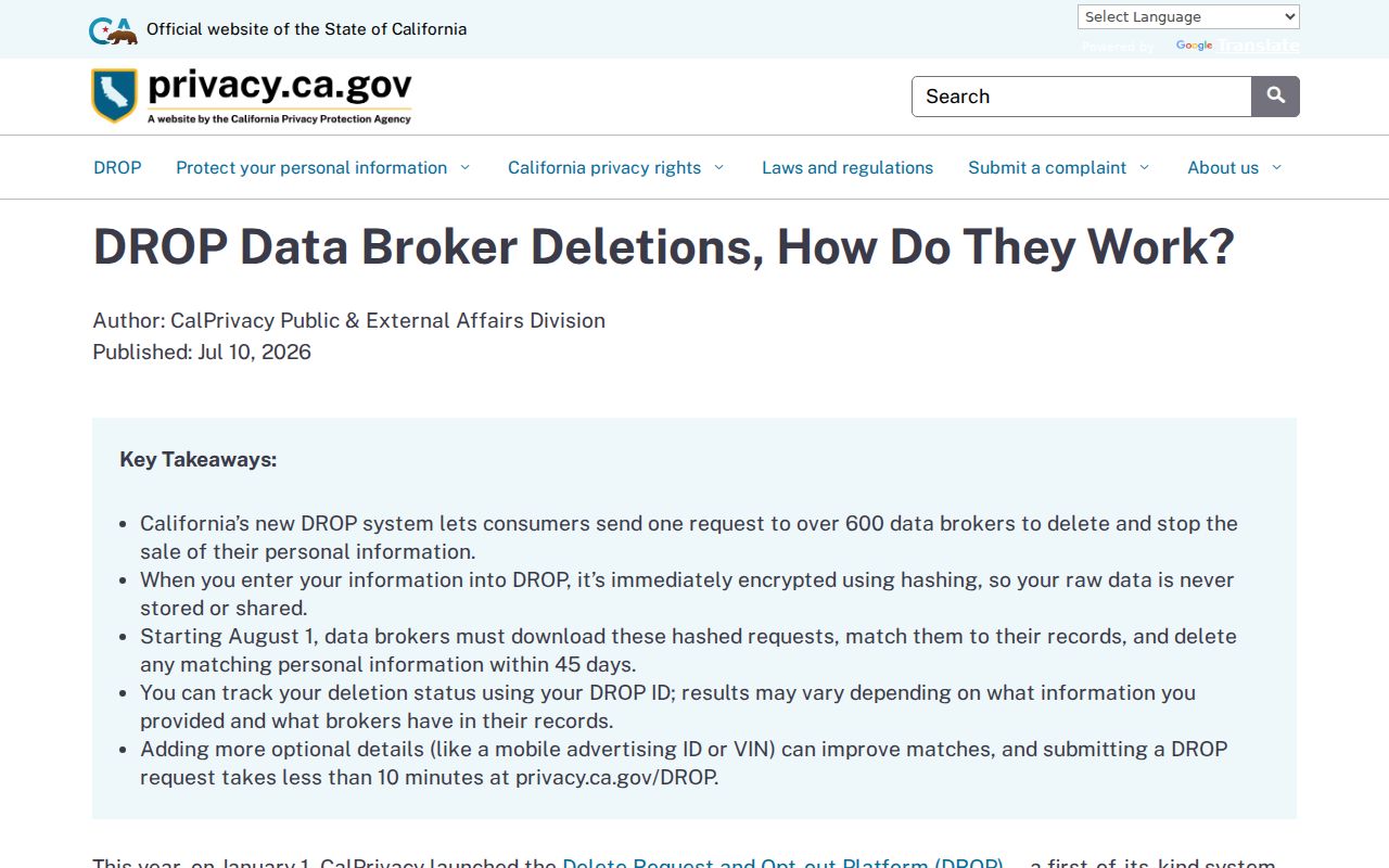 El Monte neighbors privacy research about California DROP data-broker deletion